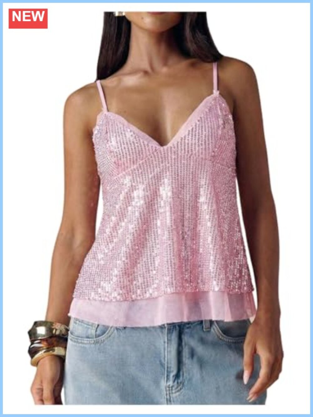 Sequin Babydoll Tank Top Sleeveless Backless Party Going Out Top
